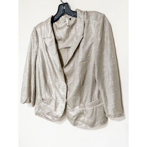 IISLI Metallic Beige 100% Linen Cropped Jacket Size 10 - Picture 7 of 9